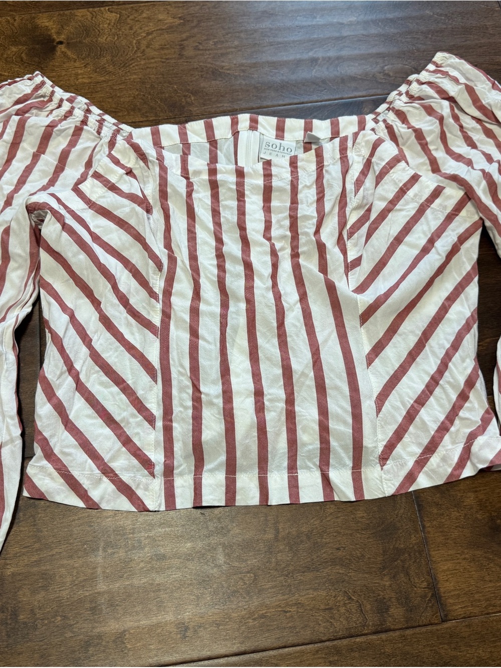 New York & Company White and Rose-Stripe Off-Shoulder Blouse